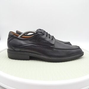 Ecco Windsor Mens US 10-10.5 Dress Shoes Black Leather Apron Toe Lace Up Oxford